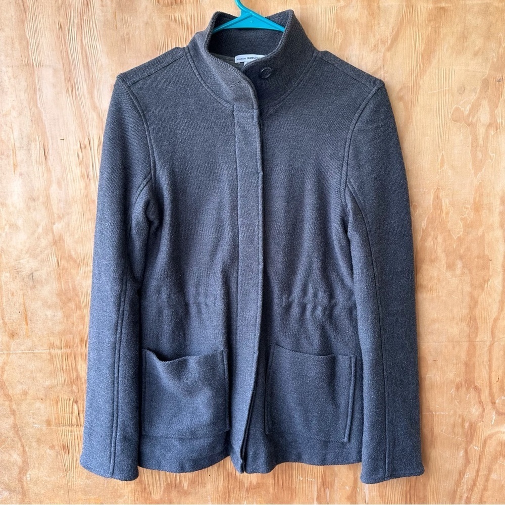 James Perse Gray 100% Cotton Knit Hidden Waist Drawstring Button front Jacket